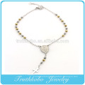 TKB-B0085 Customer Design Stainless Steel Silver Yellow Gold Two-Tone Beads Religious Cross Rosary Virgin Mary Charm Bracelet